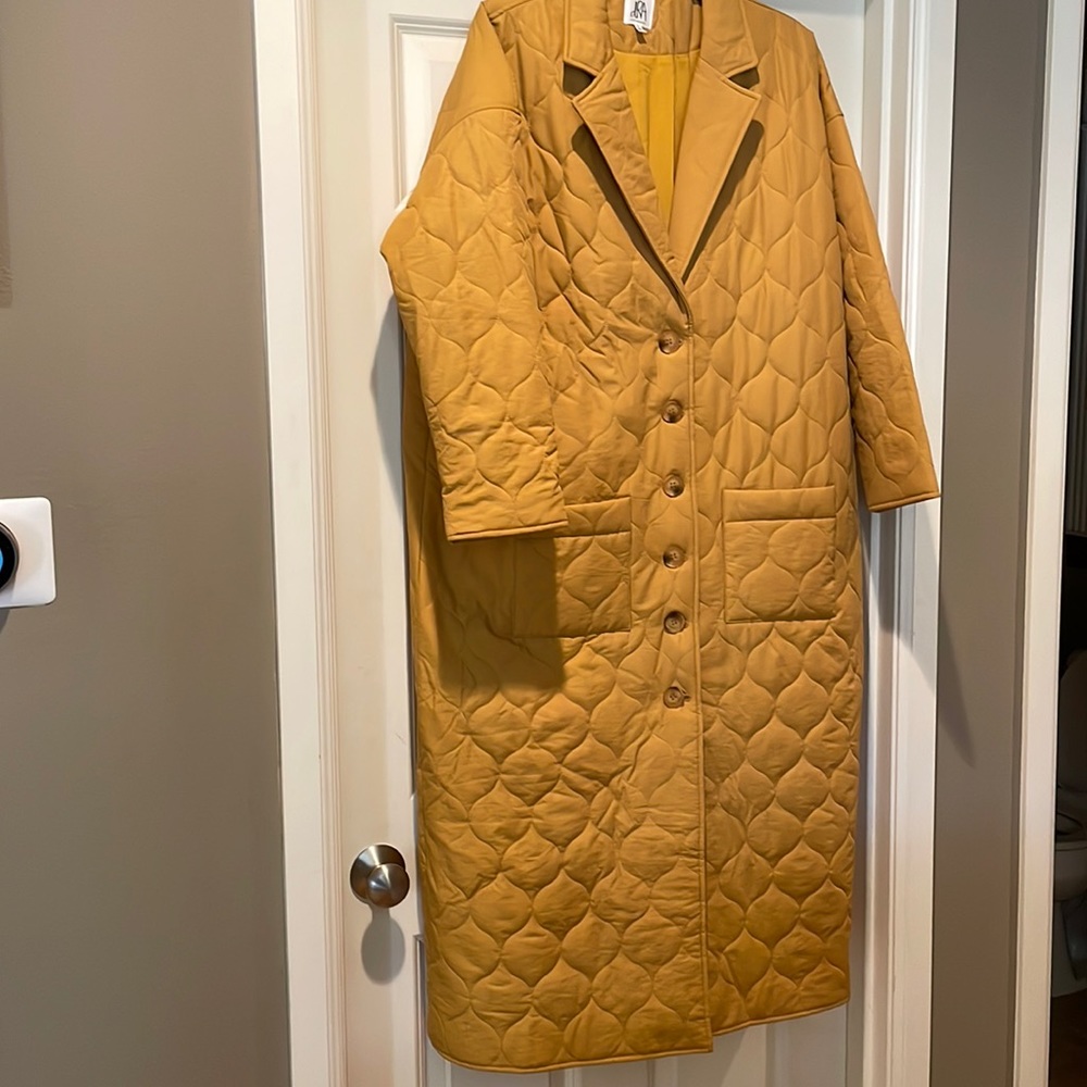 Anthropologie Quilted Long Puffer Coat in Mustard Yellow
